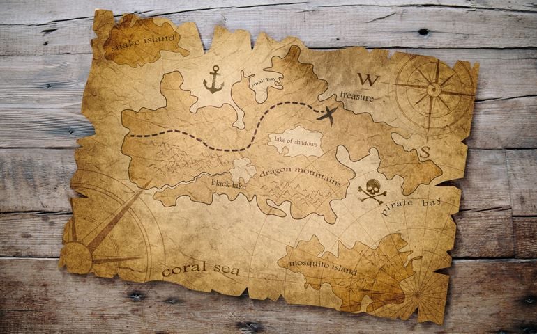 treasure map on wooden table