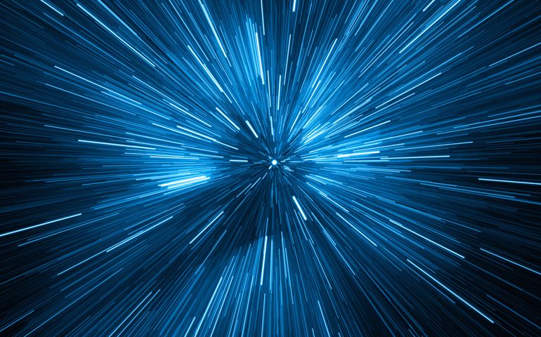 Time warp, traveling in space. Time dilation, illustration