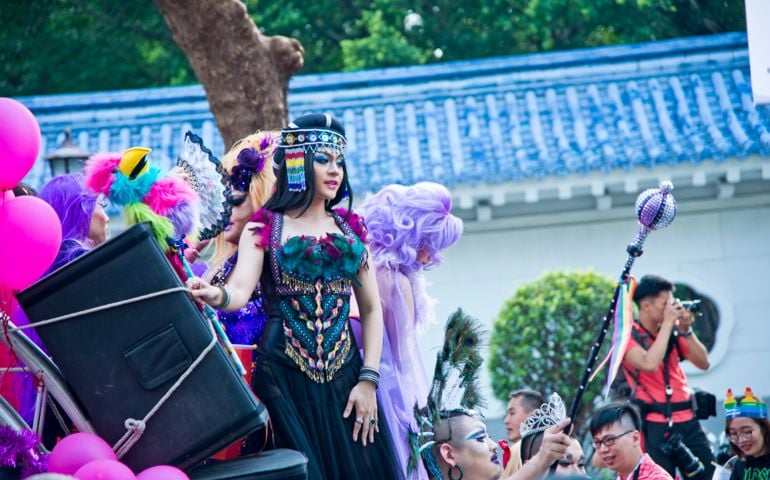 An aborigine drag queens in the Taipei LGBTQIA pride, Taiwan. October 28, 2017.