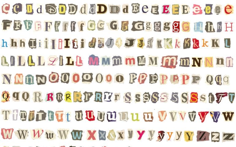 Colorful alphabet with letters torn from newspapers and magazines, rough edges, messy look, perfect for your monthly threatening letters