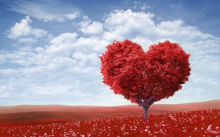 Tree in the shape of heart, valentines day background,