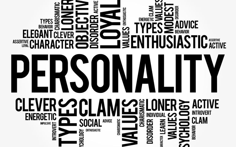 Personality - characteristic sets of behaviors, cognitions, and emotional patterns, word cloud concept background