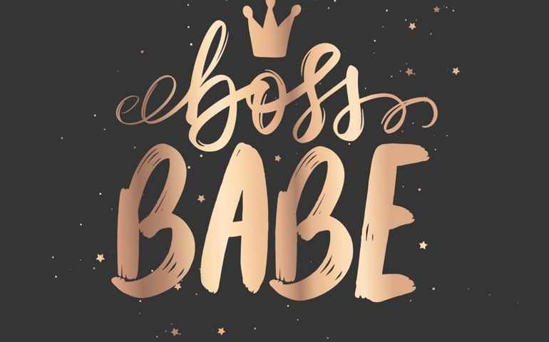 Boss Babe Vector poster. Golden Brush calligraphy. Feminism slogan with Handwritting lettering. Ideal for logo, posters, cards, invitation, print, t-shirt and badge design.