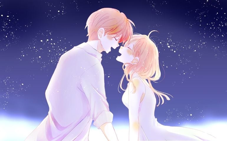 Happy man and woman in the middle of the night