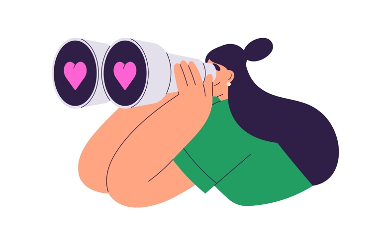 Searching, looking for love concept. Single woman