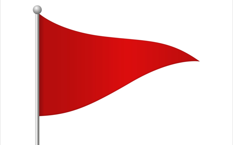 Red flag. Warning symbol. Red flag emoji. Red flags in relationships. Vector illustration.