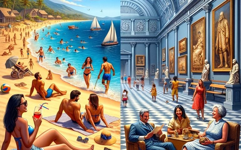 vacation near the ocean or in a museum