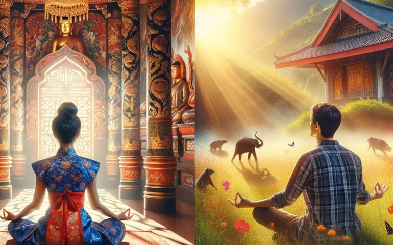 meditate in a temple or in a meadow