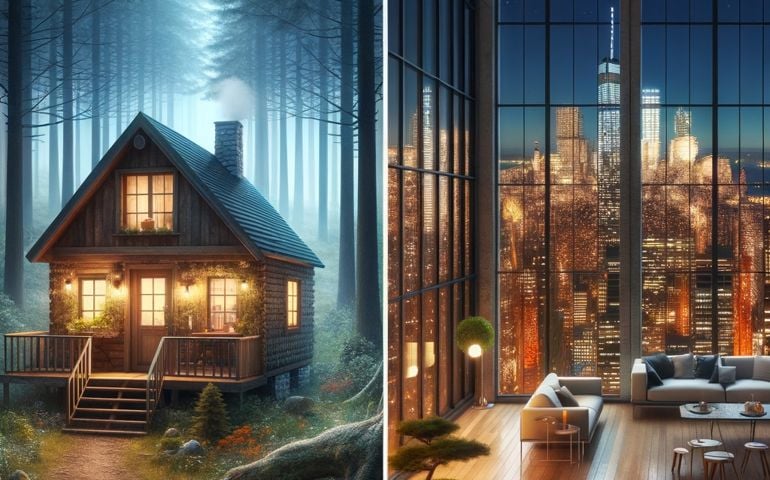 a cabin in the woods or a city loft