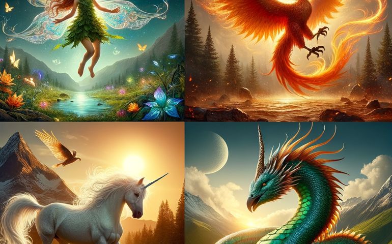Fairy, Phoenix, Unicorn, Dragon