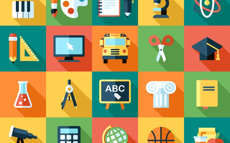 Big vector collection of colorful school icons.