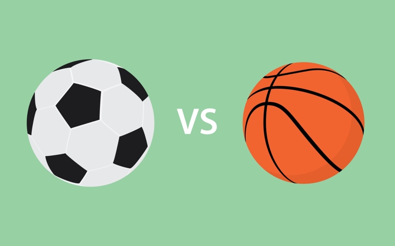 soccer football vs basketball compare sport vector graphic illustration