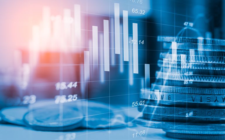 Stock market or forex trading graph and candlestick chart suitable for financial investment concept. Economy trends background for business idea and all art work design. Abstract finance background.