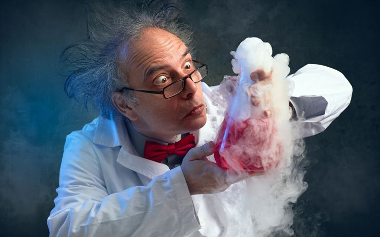 chemist crazy about his experiment smell his experiment