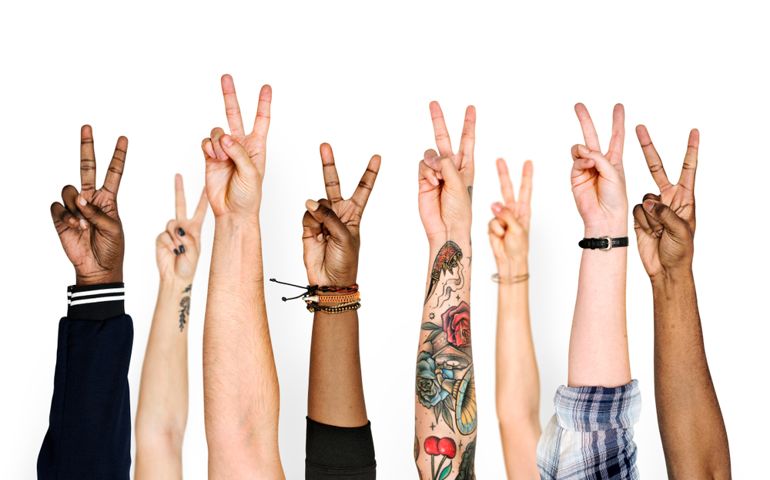 Variation hands with peace sign