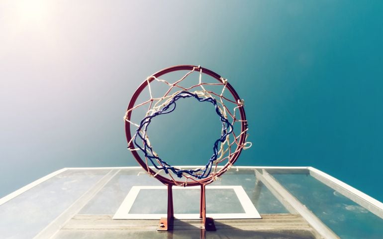 Basketball backboard below the net with vintage look